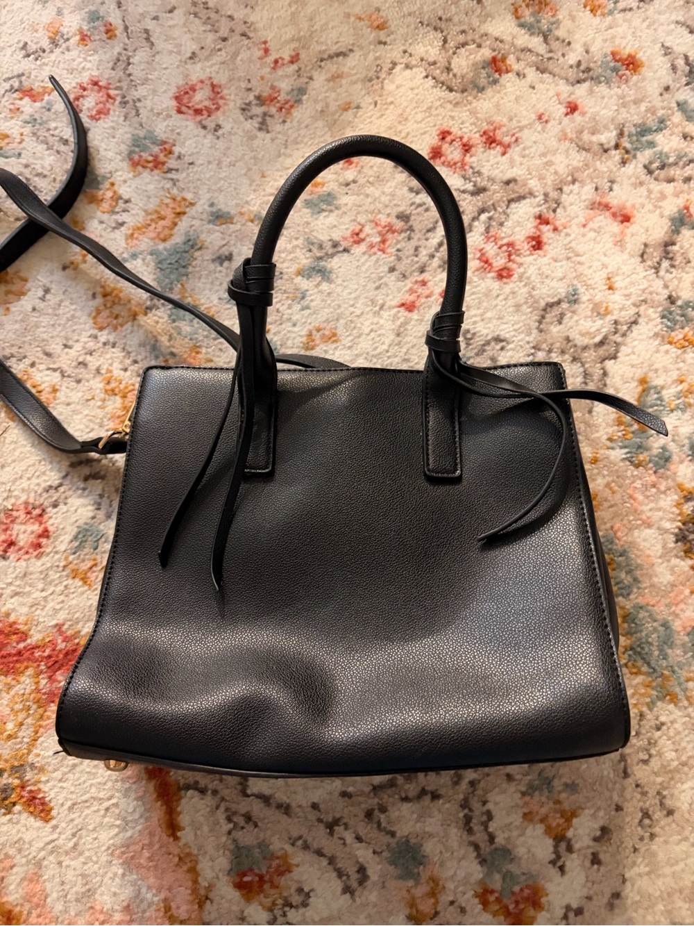 MADISON WEST Classic Black Leather Satchel Handbag - Women